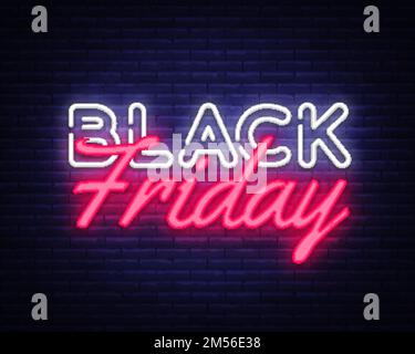 Black Friday Sale neon text vector design template. Black Friday Sale neon logo, light banner design element colorful modern design trend, night brigh Stock Vector