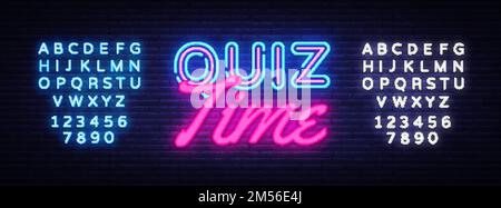 Quiz Time neon sign vector. Quiz Pub Design template neon sign, light banner, neon signboard, nightly bright advertising, light inscription. Vector il Stock Vector