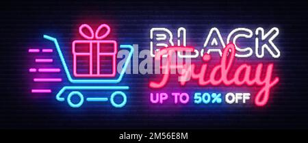 Black Friday Sale neon text vector design template. Black Friday Sale neon logo, light banner design element colorful modern design trend, night brigh Stock Vector