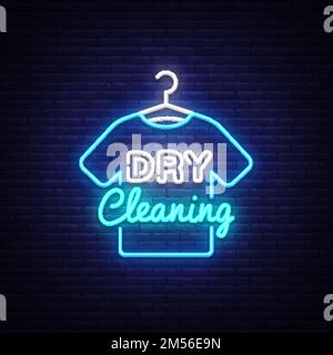 Dry Cleaning neon sign vector. Dry Cleaning Design template neon sign, light banner, neon signboard, nightly bright advertising, light inscription. Ve Stock Vector