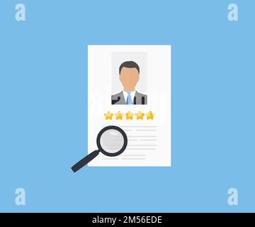 Analysis, magnifying glass to view recruitment resume, concept of recruitment and human resources. Unemployment finding job search for resume register Stock Vector