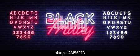 Black Friday Sale neon text vector design template. Black Friday Sale neon logo, light banner design element colorful modern design trend, night brigh Stock Vector