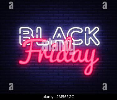 Black Friday Sale neon text vector design template. Black Friday Sale neon logo, light banner design element colorful modern design trend, night brigh Stock Vector