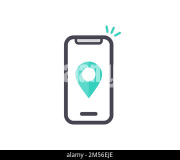 Online city map, GPS app on mobile phone screen icon logo design. Application for travel with location mark, pointer. Navigator pin checking points. Stock Vector