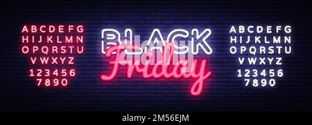 Black Friday Sale neon text vector design template. Black Friday Sale neon logo, light banner design element colorful modern design trend, night brigh Stock Vector