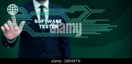 Conceptual caption Software Tester, Word Written on implemented to protect software against malicious attack Stock Photo