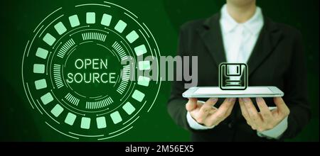 Hand writing sign Open Source. Business concept denoting software which original source code freely available Stock Photo