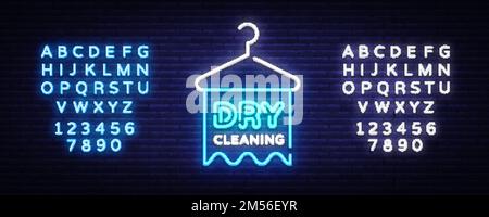 Dry Cleaning neon sign vector. Dry Cleaning Design template neon sign, light banner, neon signboard, nightly bright advertising, light inscription. Ve Stock Vector