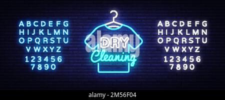 Dry Cleaning neon sign vector. Dry Cleaning Design template neon sign, light banner, neon signboard, nightly bright advertising, light inscription. Ve Stock Vector