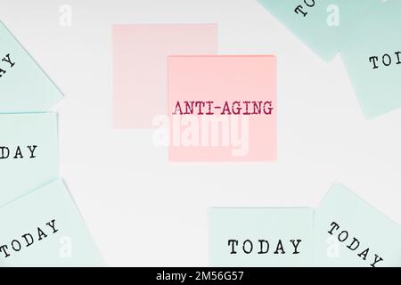 Text caption presenting Anti Aging. Conceptual photo A product designed to prevent the appearance of getting older Stock Photo