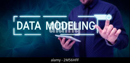Sign displaying Data Modeling. Word Written on process of transferring data between data storage systems Stock Photo