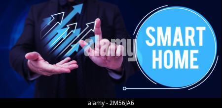 Text caption presenting Smart Home. Business showcase automation system control lighting climate entertainment systems Stock Photo