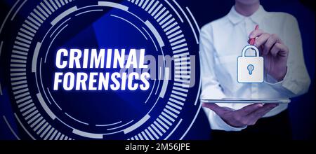 Handwriting text Criminal Forensics. Conceptual photo Federal Offense actions Illegal Activities punishable by Law Stock Photo