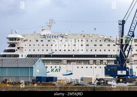 MS Victoria ferry ship in Leith Harbour, used as acommodation for Ukrainian refugees. Edinburgh, Scotlan, UK Stock Photo