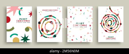 Merry christmas greeting card with big group of people holding hands together making round circle shape collection. Colorful diverse friend team conce Stock Vector