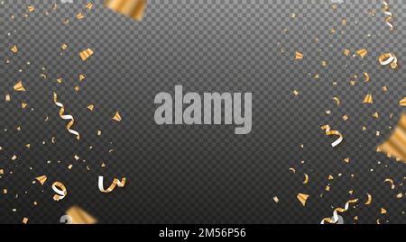 Realistic 3d gold color party confetti falling in transparent background illustration. Trendy fashion holiday design elements for special event, Chris Stock Vector