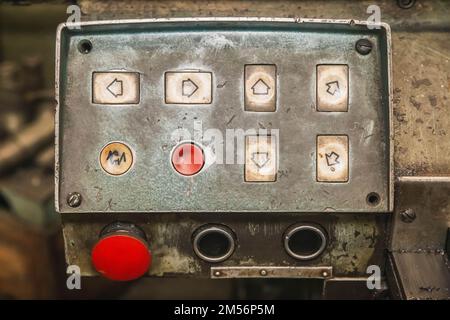 control panel of the old machine at the factory Stock Photo