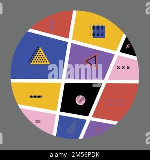 Minimalistic geometric shapes and figures. Puzzle circle design for logo in multi colors Stock Vector