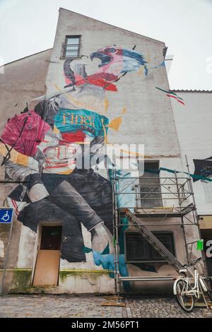 Aalborg, Denmark, October 2021: Huge mural on the back of the house Stock Photo