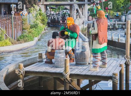 Vikings made from Constructor in a water attraction in Legoland Stock Photo