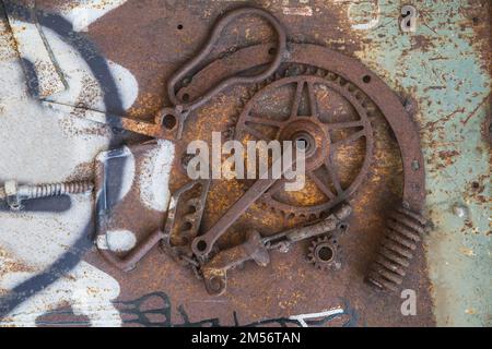 metal background from different rusty unnecessary parts Stock Photo