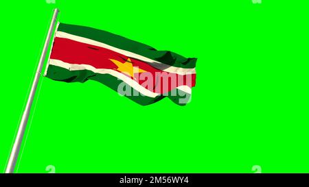 Waving glorious flag of Suriname on chroma key screen, isolated - object 3D rendering Stock Photo