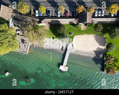 An aerial view of a port in the small town of Weggis, Luzern in Switzerland Stock Photo