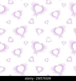 Seamless pattern of abstract brush strokes in shape of hearts in delicate violet shades in watercolor. Happy Valentines Day. Isolate. Good for lettering, background or cards, invitation, label. EPS Stock Vector