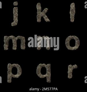 3D Render Set of Cracked Earth Font including Letters,  Numbers and Punctuation Marks isolated on black background, including path embedded on jpg for Stock Photo