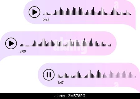 Voice messages. Bubbles with audio record. Chat messenger Ui concept. Speech bubbles. Interface for sound call and speech records.  Stock Vector