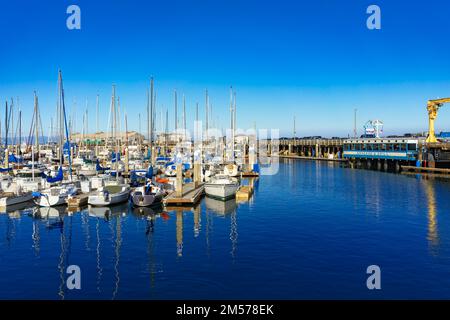 Scenic view of boats at the marina in Monterey, California Stock Photo