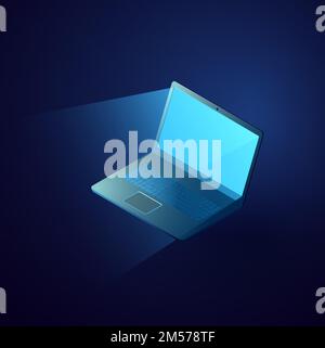Computer isometric cloud network. Blue 3d cloud technology. Stock Vector