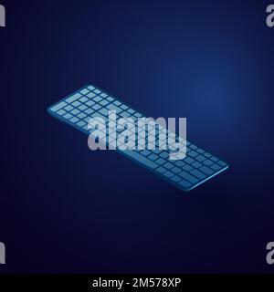 Isometric computer keyboard vector illustration. Blue background. Stock Vector