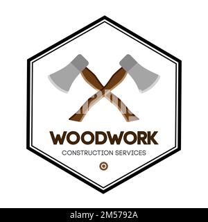 Crossed axe woodwork logo. Vector carpentry badge. Stock Vector