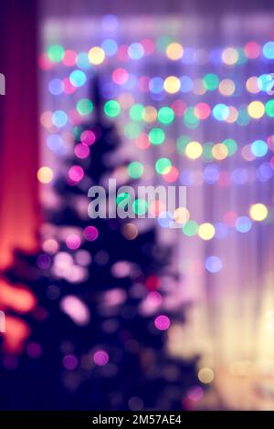 Interior of a room decorated for Christmas, blurry and defocused view Stock Photo