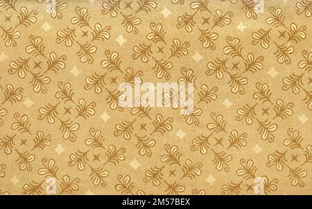 Used antique beige tapestry with flowers, diamonds, stars and waves, circa 1928 Stock Photo
