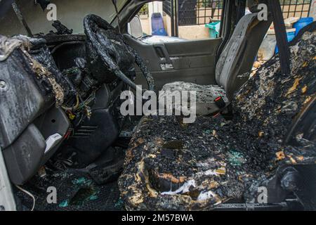 Nablus, Palestine. 26th Dec, 2022. A view of damaged cars that were set on fire by settlers at night in village of Burin, after Palestinian gunmen opened fire on a Jewish settler's car near Hawara town south of Nablus, in the West Bank. No injuries occurred. Credit: SOPA Images Limited/Alamy Live News Stock Photo
