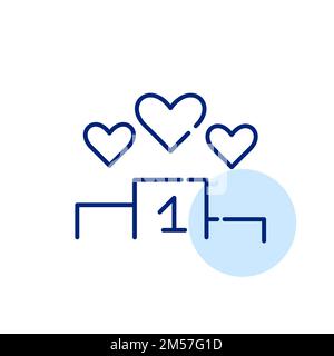 Winner podium with first place and hearts over it. Pixel perfect, editable stroke line icon Stock Vector