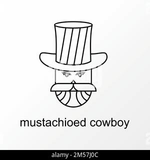 Simple and unique mustachioed cowboy in Lineout with hat image graphic logo design abstract concept vector stock. related to gentleman or character Stock Vector
