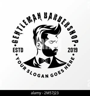 Simple and unique man face for a barbershop with mustache and beard graphic design abstract concept vector stock. relating to gentleman or hair style Stock Vector