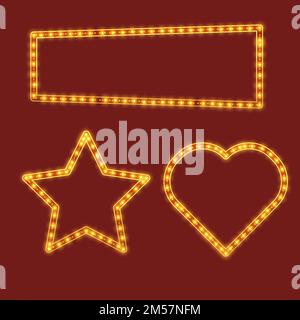 shiny star frame, shiny rectangle frame, and shiny love shaped frame Stock Vector