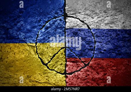 Russia and Ukraine War and peace summit symbol as cracks in cement for the Ukrainian and Russian nation as a European security concept Stock Photo