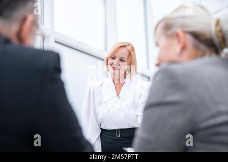 close up. a group of employees works in a modern office Stock Photo