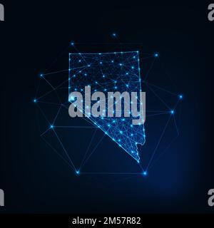 Nevada state USA map glowing silhouette outline made of stars lines dots triangles, low polygonal shapes. Communication, internet technologies concept Stock Vector