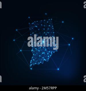 Indiana state USA map glowing silhouette outline made of stars lines dots triangles, low polygonal shapes. Communication, internet technologies concep Stock Vector