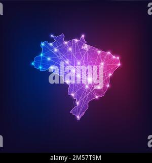 Brazil map outline with stars and lines abstract framework. Communication, connection concept.Modern futuristic low polygonal, wireframe, lines dots d Stock Vector