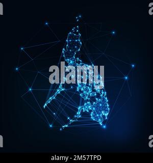 Philippines map glowing silhouette outline made of stars lines dots triangles, low polygonal shapes. Communication, internet technologies concept. Wir Stock Vector