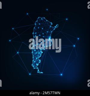 Argentina map outline with stars and lines abstract framework. Communication, connection concept. Modern futuristic low polygonal, wireframe, lines do Stock Vector