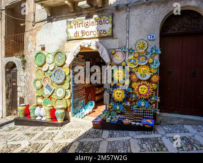 Souvenir shop in the alleys of the medieval town of  Erice - Sicily, Italy Stock Photo