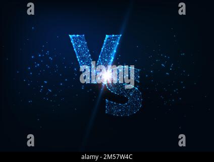 Futuristic competition concept with glowing low polygonal letters VS made of lines, dots, light particles, stars isolated on dark blue background. Mod Stock Vector